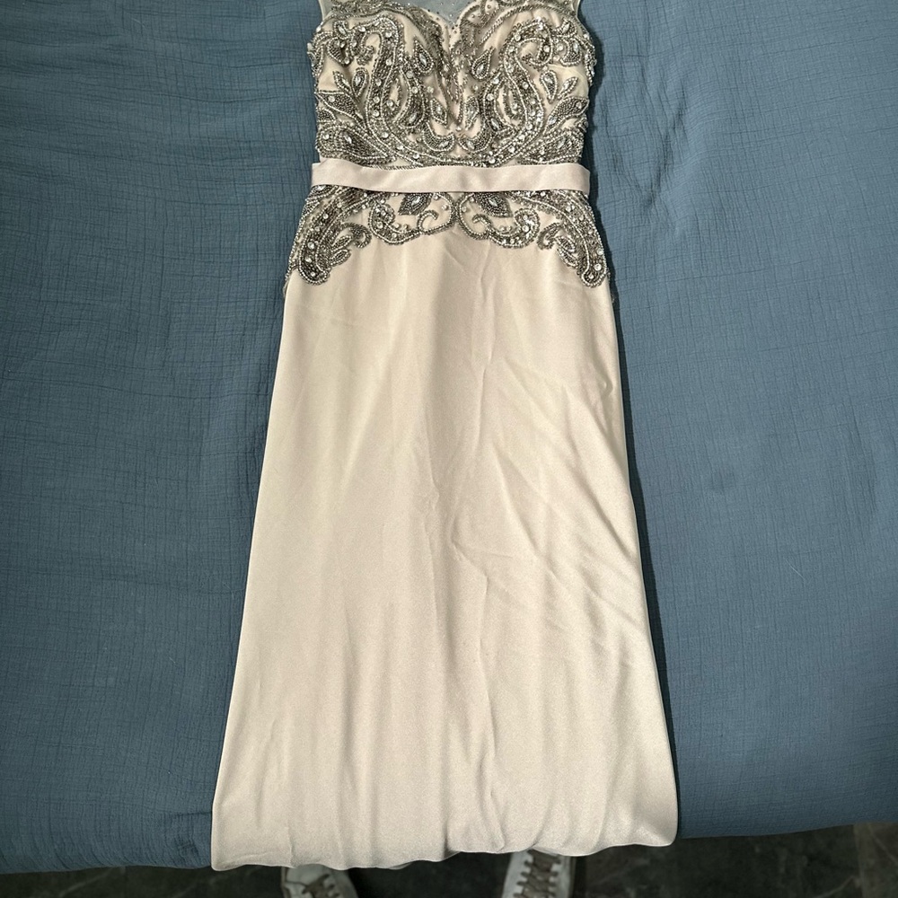 Alyce Paris Strapless Silver and Cream Dress